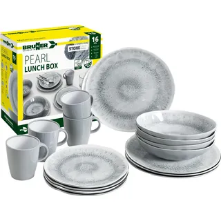 Brunner Stonetouch Pearl Melamin Ess Geschirr Set 16-tlg. grau