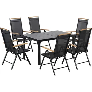 Sitzgruppe Klappbar 6 Personen Gartenmöbel Set 1 Tisch+6 Stühle Sitzgarnitur Aluminium Mesh Schwarz - Schwarz