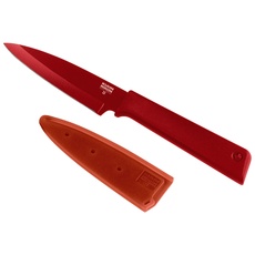 KUHN RIKON 26601 COLORI+ Rüstmesser gerade Klinge mit Klingenschutz, antihaftbeschichtet, Edelstahl, 19 cm, rot