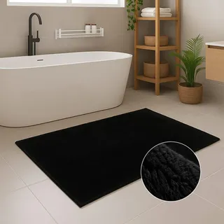 Badematte CARPET CITY "PURE500, Badteppich uni", schwarz, H:16mm, Polyester, Badematten, Badematte, Teppich Badezimmer, Badvorleger, Anti-Rutsch, Waschbar, Duschmatte