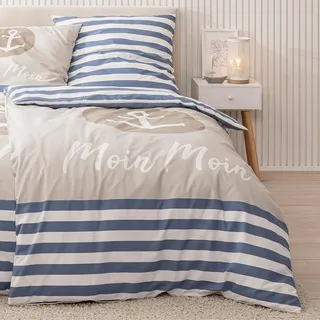 Anker Bettwäsche (2 - teilig 155x220 Moin Moin) Maritime Bettwäsche-Set 80x80 + 155x220 cm in Übergröße