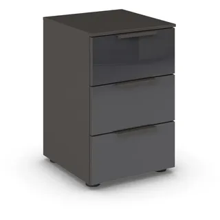 Rauch Möbel Flipp, Nachttisch für Schlafzimmer, Kinderzimmer, Wohnzimmer, Jugendzimmer, Flur, Garderobe, 3 Schubladen, mit Softclose-Funktion, Farbe Glas Basalt, Breite 40 cm