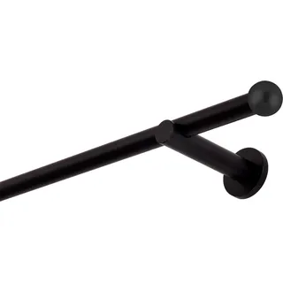 Gardinenstange 180 cm 1-läufig Schwarz Matt stabile Vorhangstange 19 mm mit Kugel einfache Montage an der Wand - Schwarz