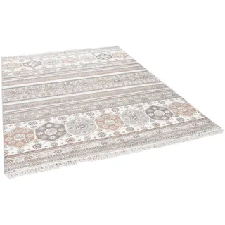 Wollteppich THEKO "Imperial Schaal - 1719", weiß (wollweiß), B:170cm H:10mm L:240cm, Schurwolle, Teppiche, Wollteppich, reine Wolle, handgeknüpft, mit Fransen, auch als Läufer