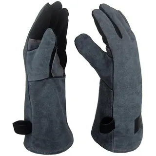 APOGO Ofenhandschuhe Backhandschuhe Grillhandschuhe 1 Paar Leder Grill Handschuhe 41x15X1.5cm Wildleder, mit Aufhängung, Topflappen für Küche und Grill Grillplatz Mikrowelle Handschuhe Schweißen