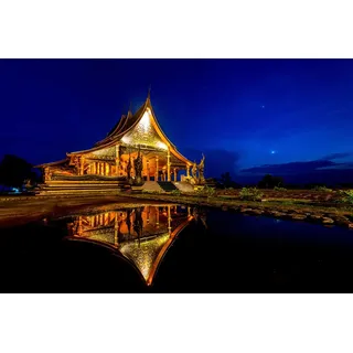 queence Acrylglasbild »Am See« Asien   Buddhismus   Gebäude   Himmel   Kunst Fine Art-Print in Galeriequalität, bunt