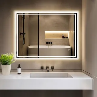 gimbelen Badspiegel mit Beleuchtung 80x60, LED Spiegel Bad 3 Lichtfarben, Dimmbar, Anti-Beschlag, Badezimmerspiegel mit Beleuchtung, Touchschalter, Explosionsgeschütztes Glas, IP44