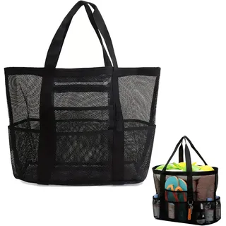 Senken Faltbare Strandtasche-Große Netz Strandtasche Familie- Mesh Badetasche Netztasche für Sandspielzeug Handtaschen, mit Wasserdicht Taschen,für Strand, Urlaub, Reise,Fitnessstudio