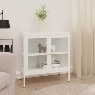 vidaXL Sideboard Weiß 70x35x70 cm Stahl und Glas - Weiß