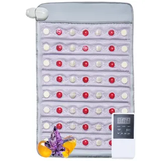 Vevor Ferninfrarot Wärmegürtel, Heizkissen aus Jade- und Turmalinsteinen mit 660 nm Photonenlicht & negativen Ionen, Edelstein-Therapiematte mit 0–12 Std. Timer zur Linderung von Rückenschmerzen