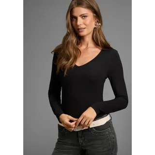 Langarmbody LAURA SCOTT, Damen, Gr. 38, N-Gr, schwarz, Jersey, Obermaterial: 95% Baumwolle, 5% Elasthan, unifarben, Basic, sehr figurbetont, V-Ausschnitt, Bodys Langarmbody, mit V-Ausschnitt, figurbetonte Passform, unifarbenes Design, Topseller