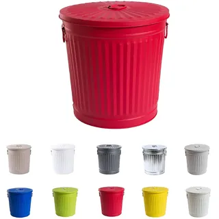Jinfa Mülleimer Kinderzimmer kleiner Metalleimer Blecheimer mit Deckel | Rot | Ø 21,5 cm, Höhe 21,5 cm, 7 Liter