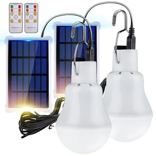 TechKen 2 Stk Solar Glühbirne Außen mit Lichtsensor und Fernbedienung | Solarlampen Hängend Solarlichter Solarbirnen Birne Leuchte Camping LED Lampe Licht Beleuchtung Leuchten