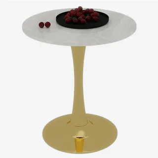 Modfu Beistelltisch Ø 70,1 cm im modernen Stil mit runder Tischplatte in Marmoroptik, Goldfarben/Weiß , Stein , 70x72x70 cm , Wohnzimmer, Wohnzimmertische, Beistelltische