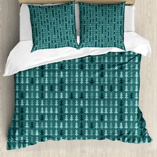 ABAKUHAUS Teal Bettbezug, Zusammenfassung Kiefer Weihnachten, Milbensicher Allergiker geeignet mit Kissenbezügen, 155 cm x 220 cm - 80 x 80 cm, Teal