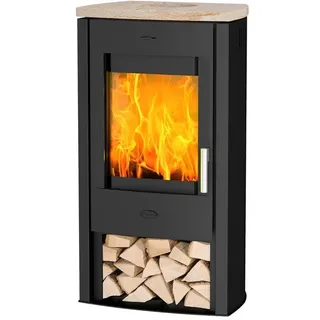 FIREPLACE Tuvalu Kaminofen Stahl Schwarz/Abdeckplatte Sandstein