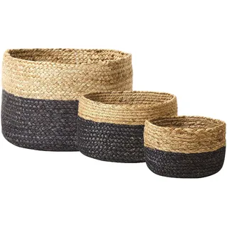 Beliani Aufbewahrungskorb 3er Set Jute naturfarben/schwarz Jabar , Naturfarben, Schwarz, Beige , Naturmaterialen , Rund , 34x25x34 cm , Dekoration, Dekofiguren & Skulpturen, Dekoobjekte