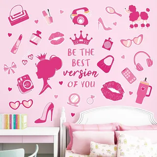 decalmile Wandtattoo Mädchen Rosa Prinzessin Wandaufkleber Polka Dots Herz Wandsticker Mädchen Schlafzimmer Wohnzimmer Kinderzimmer Wanddeko