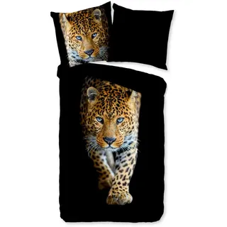 Good Morning "Bonn", schwarz, B/L: 135cm x 200cm, 1 Stk., 1 Stk., Renforcé, B/L: 80cm x 80cm, 2 Stk., Renforcé, Obermaterial: 100% Baumwolle, Bettwäsche, Wendebettwäsche, Baumwolle, Renforcé, 135x200, Reißverschluss, Wende, Leopard, Schwarz