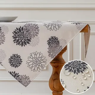 Vorysum Tischdecke Modern Blumen Grau Dahlien Tischwäsche Wasserabweisend Leinen,Dekoration Tischläufer Outdoor Sommer Garten für Hochzeit Esszimmer Party Urlaub Dekor 85 x 85 cm