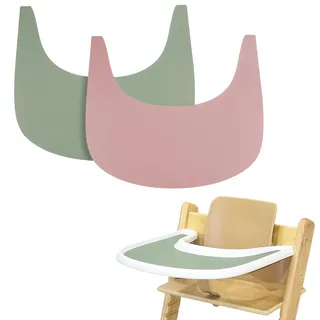 Hochstuhl Tischset, 2 Stück Strapazierfähiges Hochstuhl Tischset Silikon, für Tripp Trapp Hochstuhl Zubehör, Geeignet für Tripp Trapp Hochstuhl Tablett (Grün/Rosa)