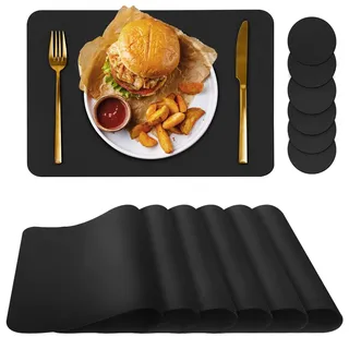bacgnyer Tischsets abwaschbar 6er Set schwarz, platzdeckchen abwaschbar, Teller untersetzer, tischset Kinder, platzset Herbst, platzsets Leder, tischunterlage mit untersetzer Teller