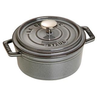 STAUB Gusseisen Bräter/Cocotte, Rund 12 cm, 0,25 L, Aromaregen Funktion für optimale Befeuchtung, Für alle Herdarten inkl. Induktion & Backofen, Graphitgrau