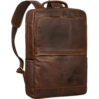 STILORD 'Barney' Schmaler Laptop Rucksack 15,6 Zoll Leder sportliches Design Rucksack mit vielen Fächern Unirucksack Studenten Tagesrucksack für Damen un Herren, Farbe:florida - braun