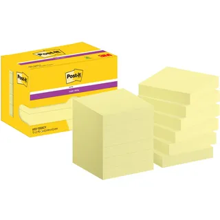 Post-it Super Sticky Notes, Packung mit 12 Blöcken, 90 Blatt pro Block, 47,6 x 47,6 mm, Farbe: Gelb - Extra-stark klebende Notizzettel für Notizen, To-Do-Listen und Erinnerungen