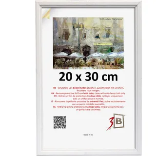 3-B Bilderrahmen GERA - Weiß - 20x30 cm - Holzrahmen, Fotorahmen, Portraitrahmen mit Acrylglas