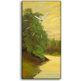 Küche Wohnzimmer Wand Leinwand Uhr 30x60 Gemälde Wald Bäume Fluss Natur - weiße Hände - Grün