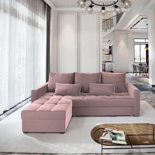 Masseno Ecksofa KOS PIK mit Schlaffunktion L-Form, Sofa mit Bettkasten, Wohnzimmersofa, Couch, Soffa, Bettsofa, Couchgarnitur- Rosa, KRONOS 27 - Rosa