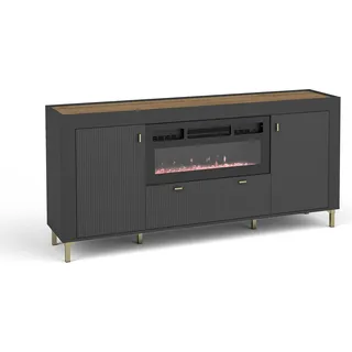 Kommode Mossa Mo7 Mit Elektrischem Kamin Sideboard 177X84X40Cm 2 Türen 1 Schublade Schwarz - Schwarz