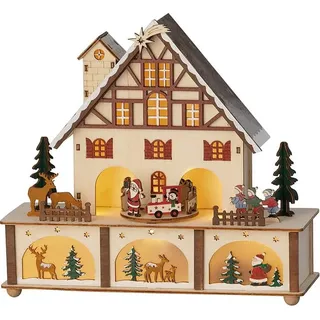 Lumineo Haus de Holz LED mit Szene de Weihnachtsmann, 9,6 Zoll de hoch, LED white warm - Weiß