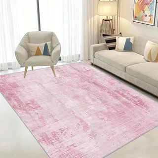 WUTONG Rosa Teppich 140x200cm Waschbar,Moderner Abstrakter Kurzflor Wohnzimmerteppich,Weicher Teppich Schlafzimmer,Vintage Teppiche für Jugendzimmer,Esszimmer