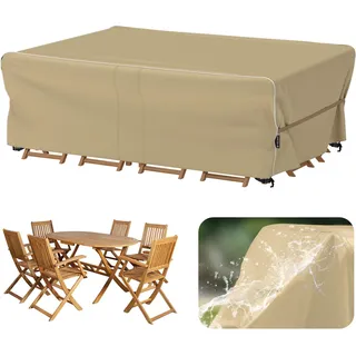 Velway Gartenmöbel Abdeckung Wasserdicht 200x160x74cm - Winddicht Schutzhülle mit Reflektierender Streifen 600D Oxford Möbelsets Abdeckung Staubfest Abdeckhauben für Gartentisch Sitzgruppe Khaki