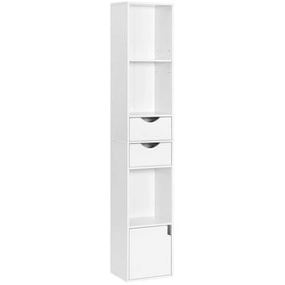 Woltu Bücherregal Bücherschrank, Standregal mit Schubladen, Regal mit Tür, Büroregal, Aufbewahrungsregal für Wohnzimmer Schalfzimmer, Weiß, 30 x 158 x 24 cm