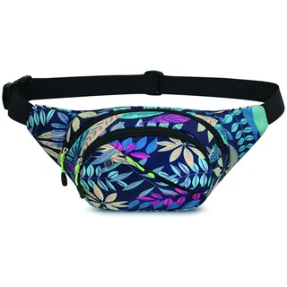 Long Keeper Bauchtasche Damen Herren Stylisch Multifunktionale Bauchtasche Gürteltasche Groß Verstellbare Träger Hüfttasche Fanny Pack für Outdoor Reise Sport Blaues Ahorn Blatt Muster