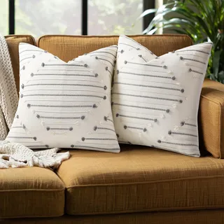 Mecatny Boho-Kissenbezüge, beige und grau, 45,7 x 45,7 cm, 2 Stück, Bauernhaus, dekorative Kissenbezüge für Couch, Sofa, Wohnzimmer, 45,7 x 45,7 cm
