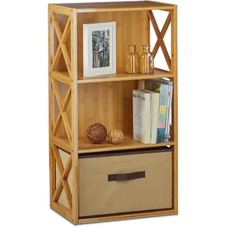 Relaxdays Regal Bambus mit Korb, 3 Ablagen, Holz Standregal, Badregal, Faltbox, HxBxT: 80 x 42 x 29 cm, natur braun