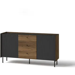beautysofa Kommode Piano 150 x 79 x 40 cm Schwarz / Nussbaum