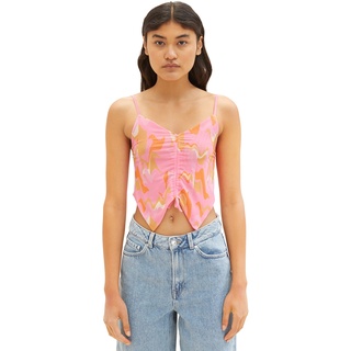 TOM TAILOR Denim Damen 1036547 Mesh Butterfly Top mit Bindedetail, 31704-Abstract Pink Print, M