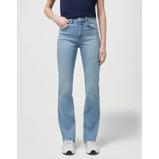 Bootcut-Jeans WRANGLER "WRA-W28B", Damen, Gr. 31, Länge 34, blau (southeast), Denim/Jeans, Obermaterial: 99% Baumwolle, 1% Elasthan, bootcut fit lang, Jeans Bootcut-Jeans