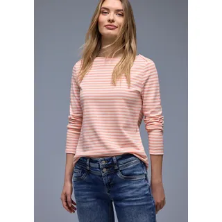 Langarmshirt STREET ONE, Damen, Gr. 38, light apricot, Jersey, Obermaterial: 100% Baumwolle, gestreift, tailliert hüftbedeckend, U-Boot-Ausschnitt, Shirts Langarmshirt, in Streifen-Optik