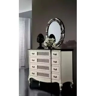 Holz Italienische Möbel Design Möbel Stil 2tlg Kommode mit Spiegel Neu - Weiß