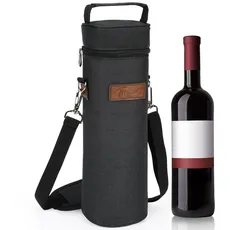 Kato Tirrinia Flaschentasche für 1 Flasche Kühltasche Isolierter Weintasche Tragbarer Weinkühltasche mit Riemen für Picknick Party BYOB Restaurant Weinprobe Schwarz 11×34 cm