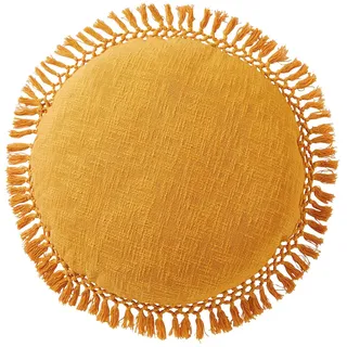 Indigo Ink Dekokissen aus Baumwolle, Boho-Stil, für Couch oder Bett, modernes dekoratives Kissen mit Quasten, 50,8 cm, rund, getuftetes Medaillon