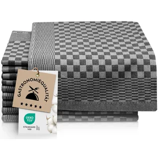 ZOLLNER 10er Set Geschirrtücher Baumwolle in 46x70 cm - super saugstarke und robuste Küchentücher – waschbar bis 60°C – in schwarz kariert - Gastronomiequalität - Oeko Tex® Zertifiziert