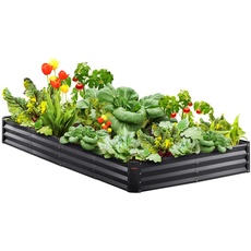 Bild Hochbeet Pflanzkübel Blumenkasten Garten Pflanzkasten Terrassen Gemüsebeet Gartenbeet Pflanzbeet Dunkelgrau 240x120x30cm verzinktem Metall ideal für den Anbau von Gemüse Obst Kräutern usw.