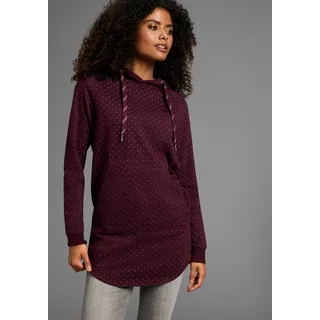 Longsweatshirt KANGAROOS, Damen, Gr. 32/34, rot (bordeaux), Sweatware, Obermaterial: 60% Baumwolle, 40% Polyester. Kapuzenfutter: 100% Baumwolle, gemustert, figurumspielend ca. Mitte Oberschenkel, Rippbündchen, Sweatshirts Longsweatshirt, mit dezentem Muster